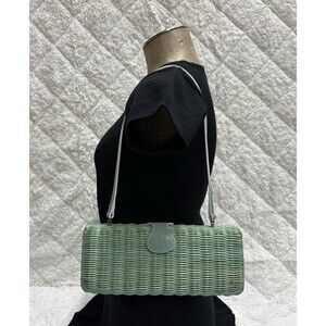 Maxx New York 100% Rattan pastel green basket weave shoulder bag 11”x5”x3”